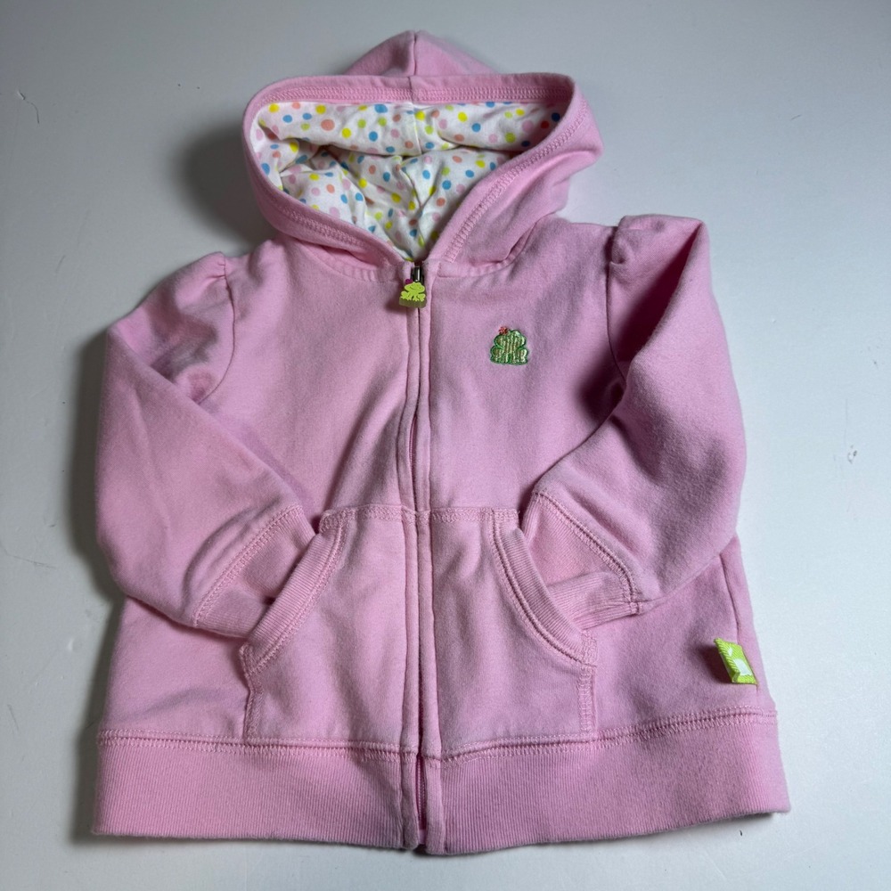 Vintage All Mine Pink Frog Zip Up Hoodie Polka Dot Hood 18 Months Y2K